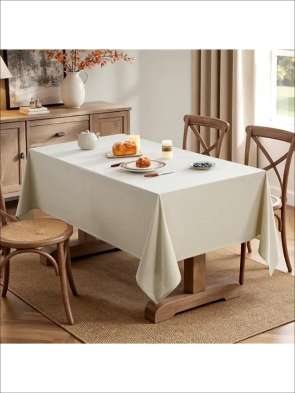 Linen Cotton Blend Rectangle Tablecloth 60x84 Jacquard Weave
